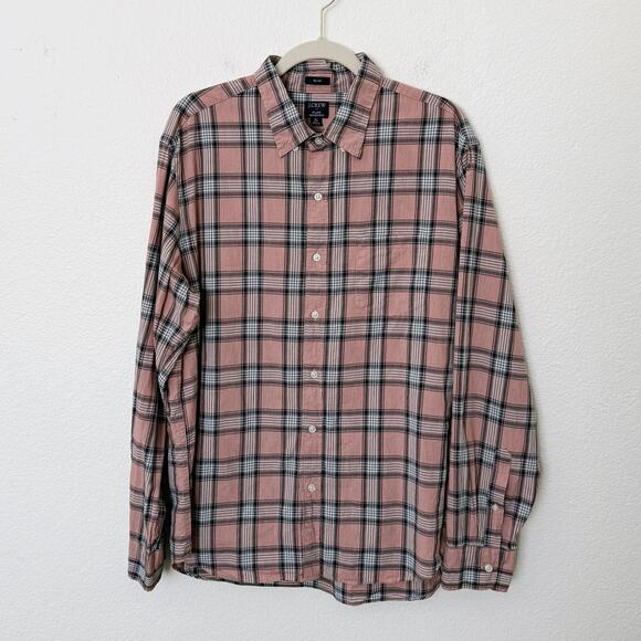 [J. Crew] Pink Plaid Print Slim Fit Flex Washed Button Down Shirt Cotton Size XL - Picture 1 of 11